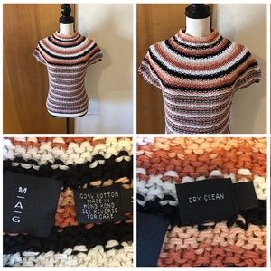 MAG Magaschoni Cotton Crochet Mock Turtleneck